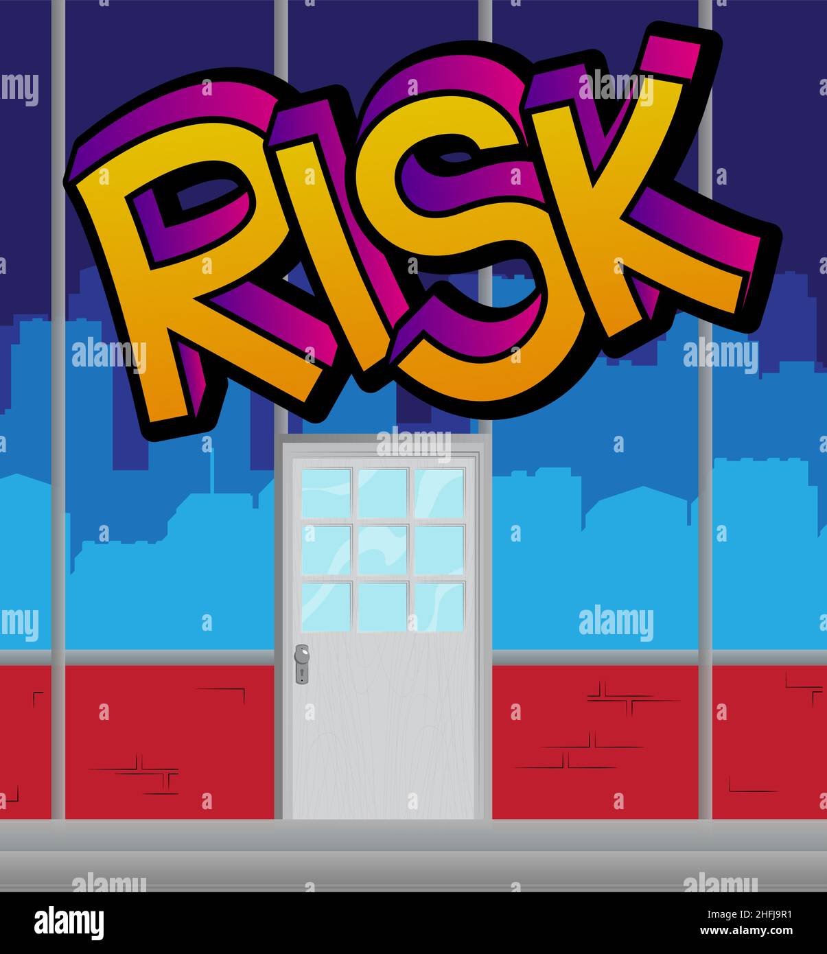 Risk. Comic book word text on abstract comics background. Retro pop art