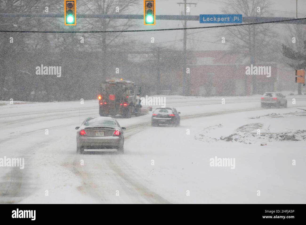 Alexandria VA USA. 16th Jan 2022. View of traffic as a snow