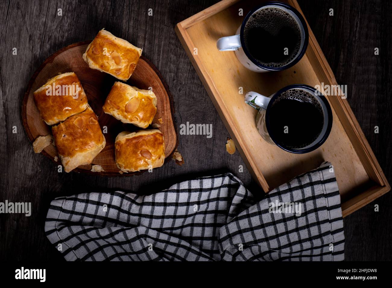 Bollen, Molen, or bolen, pastry bread filled with bananas, is a combination of Dutch recipes that have been adapted to the tastes of Indonesians. Stock Photo