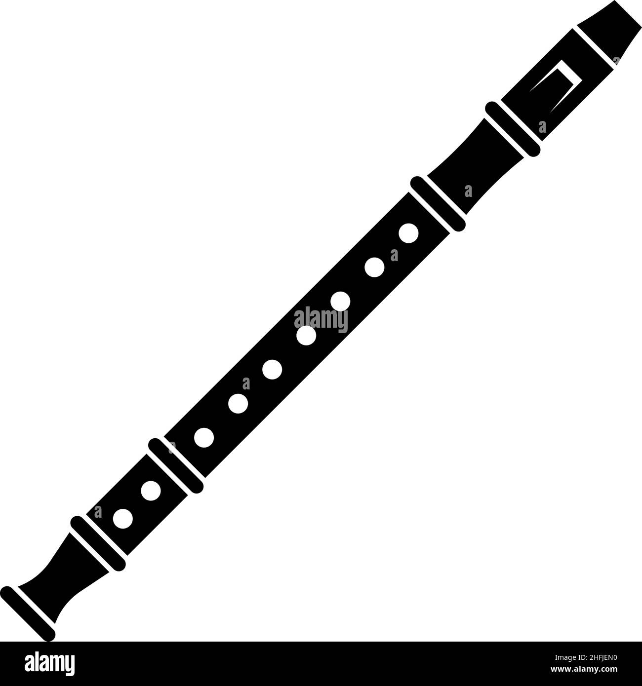 Cartoon illustration flute musical instrument Black and White Stock
