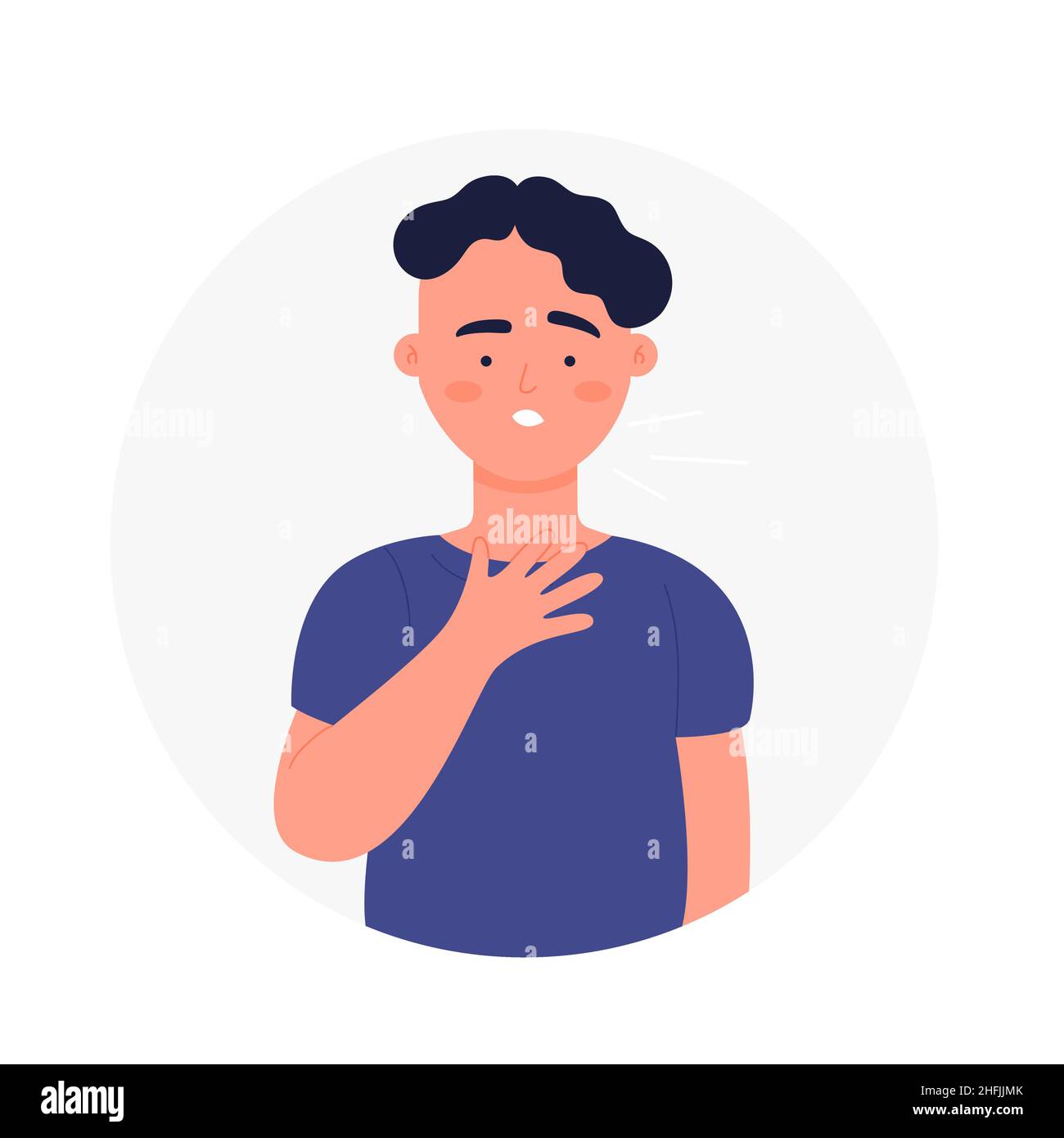 Sick boy coughing loudly of catched strong cold. Involuntarily