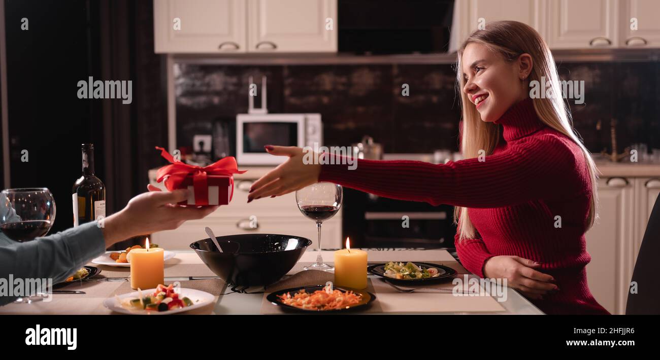 Couple in love having fun celebrating valentine's day enjoying a ...