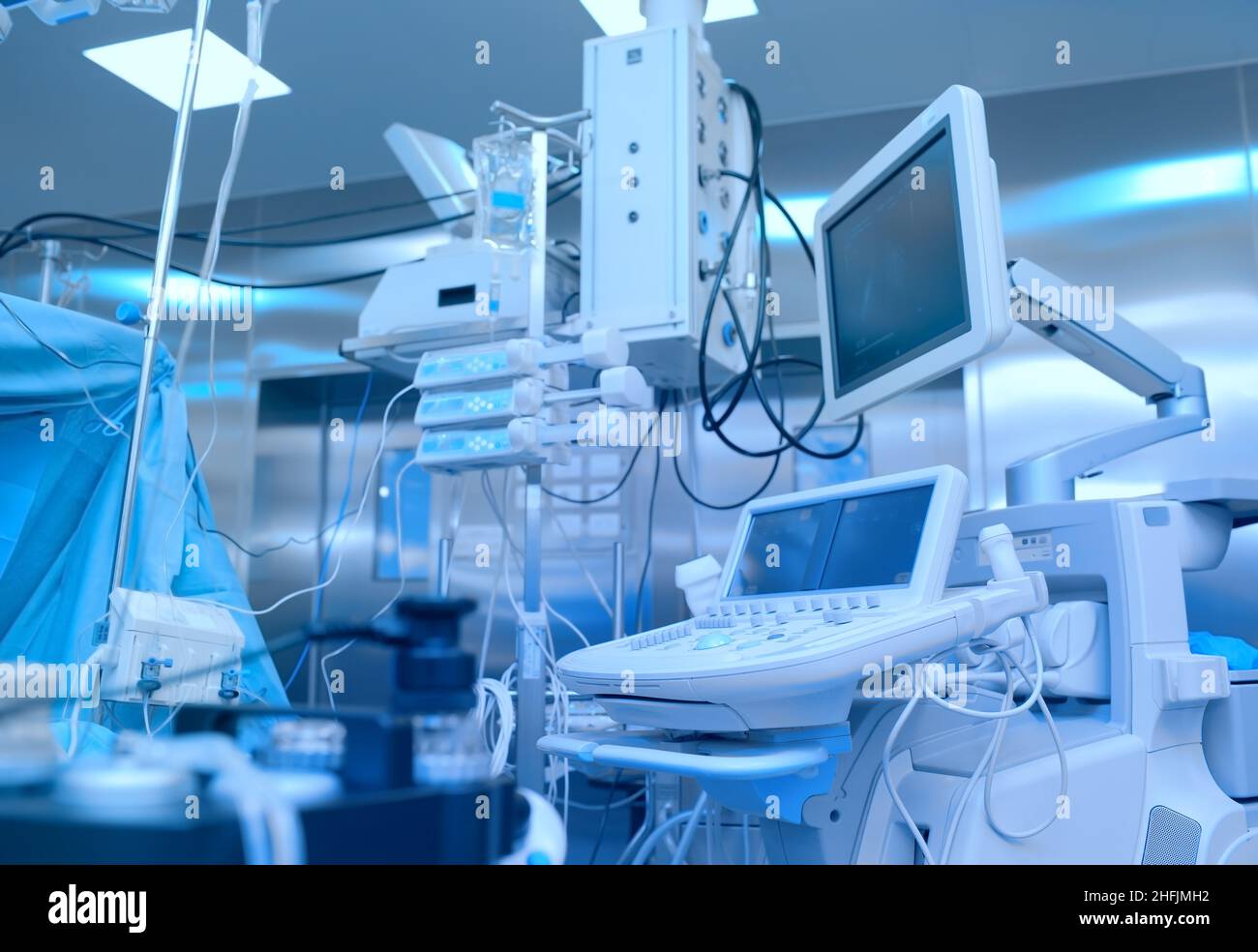 Medical surgery room provided with various equipment. Stock Photo