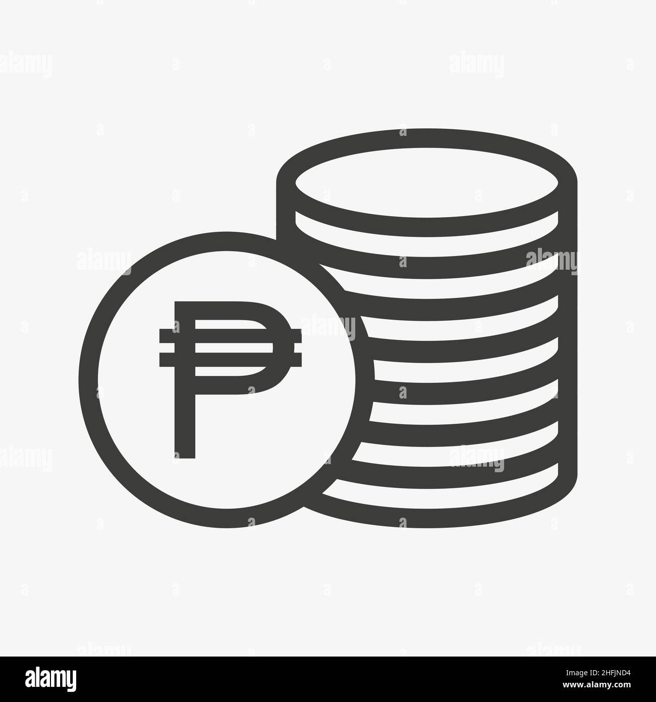 Philippine peso icon. Pile of coins. PHP currency Stock Vector