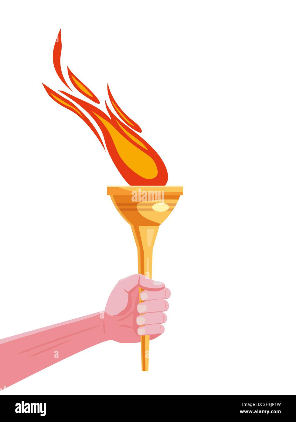 Hand hold Torch with flame, cup, symbol sport games. Icon vector Stock ...