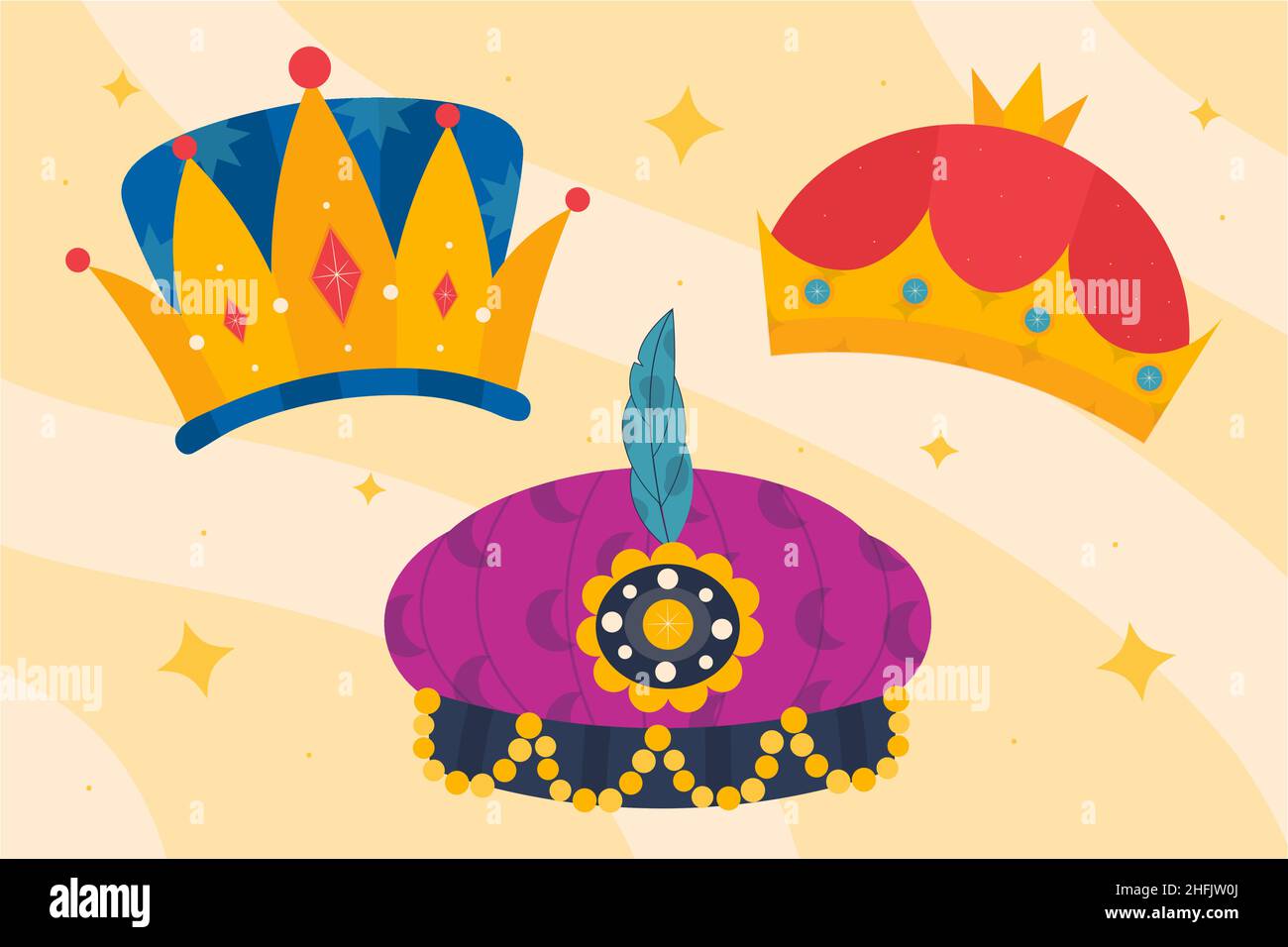 Flat reyes magos crowns set Vector illustration. Stock Vector