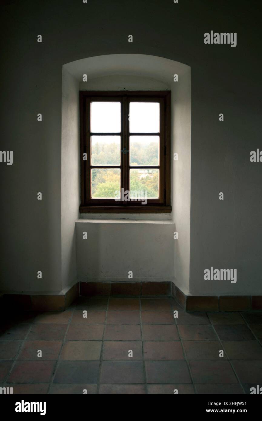 old window, from inside an empty room in a castle Stock Photo - Alamy