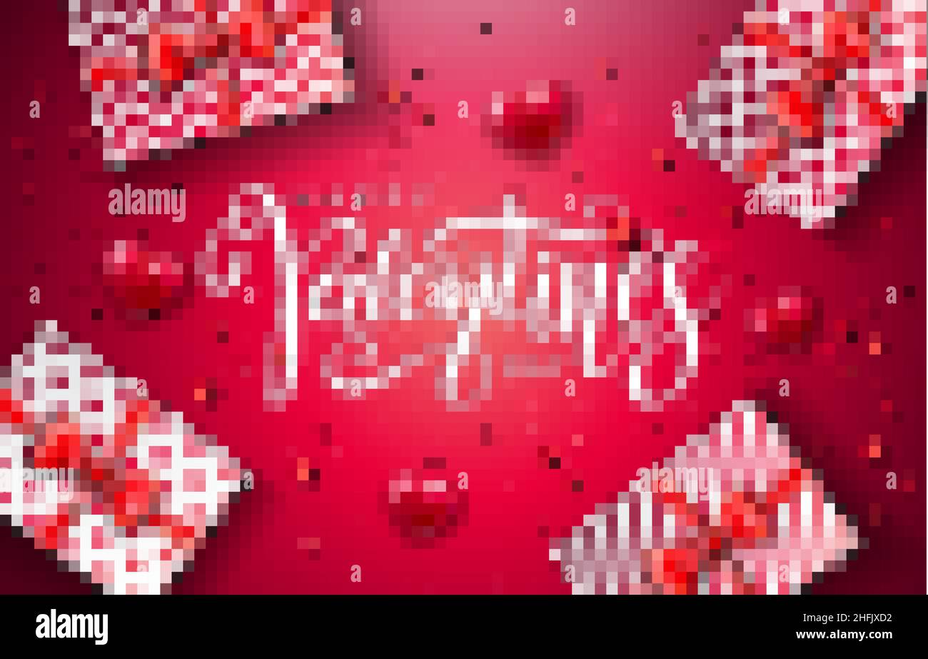 Happy Valentines Day Design with Typography Letter, Heart and Gift Box ...