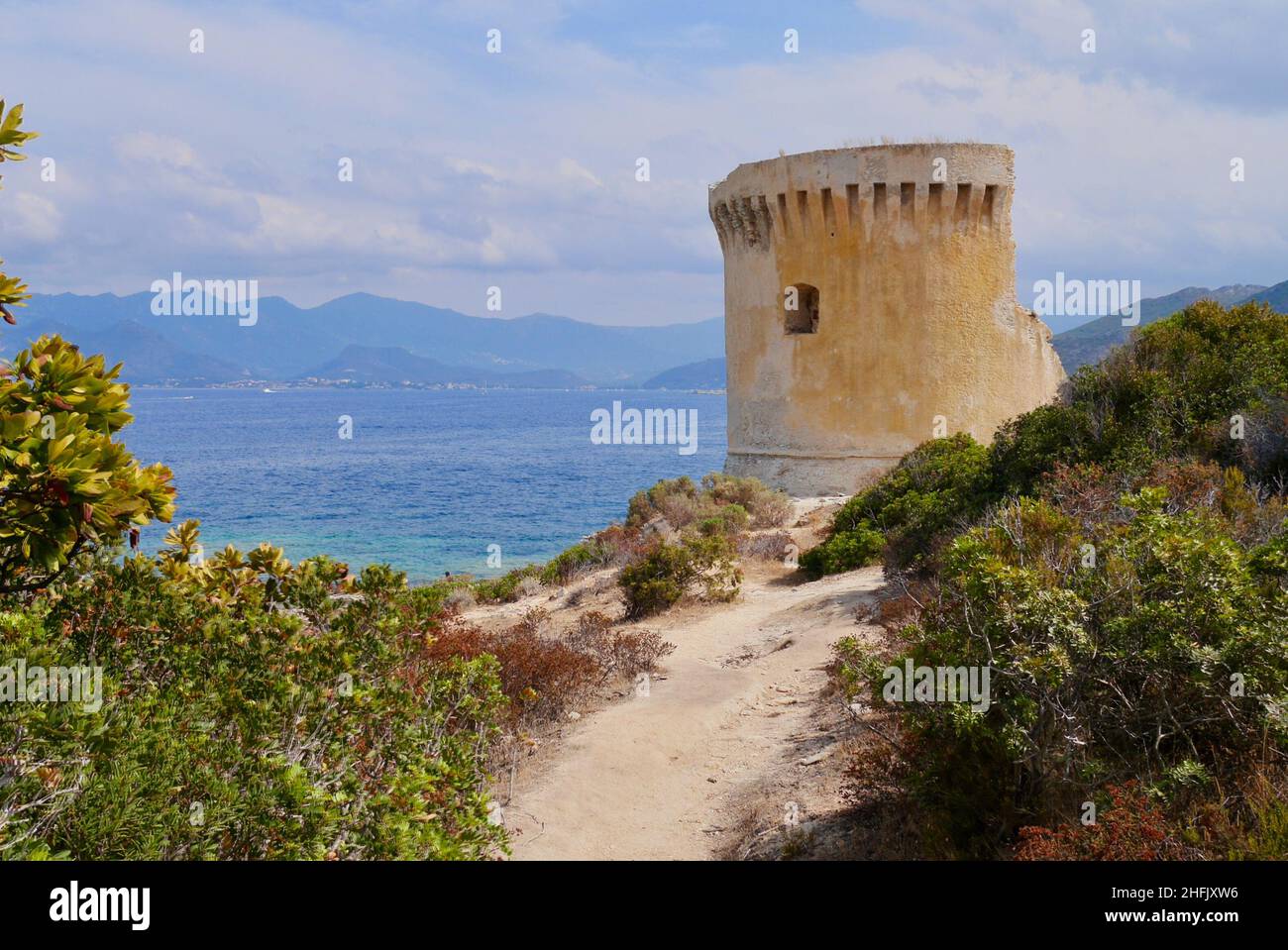 Genoise tower Punta Mortella in Desert des Agriates close to St. Florent. Corsica, France. High quality photo Stock Photo