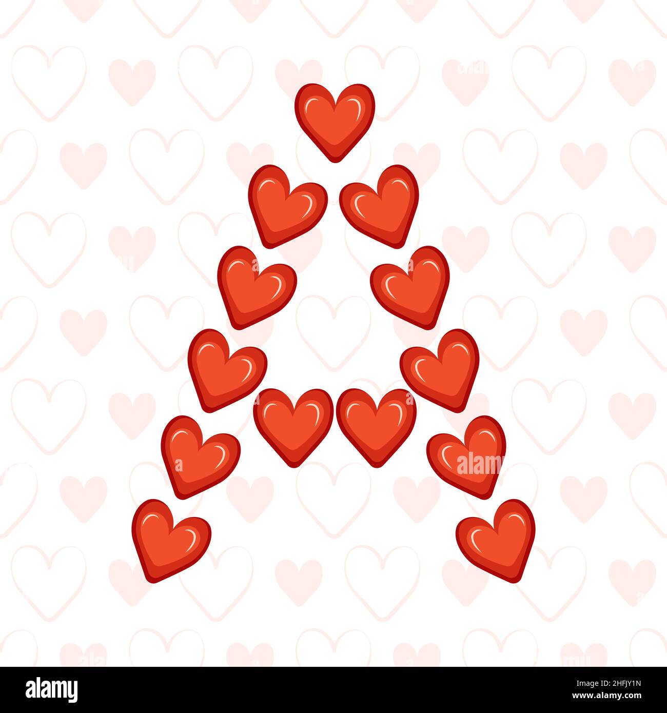 Letter A from red hearts on seamless pattern with love symbol. Festive ...