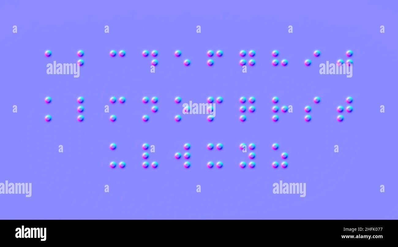 Braille dots alphabet for visually impaired, normal map, 3d render