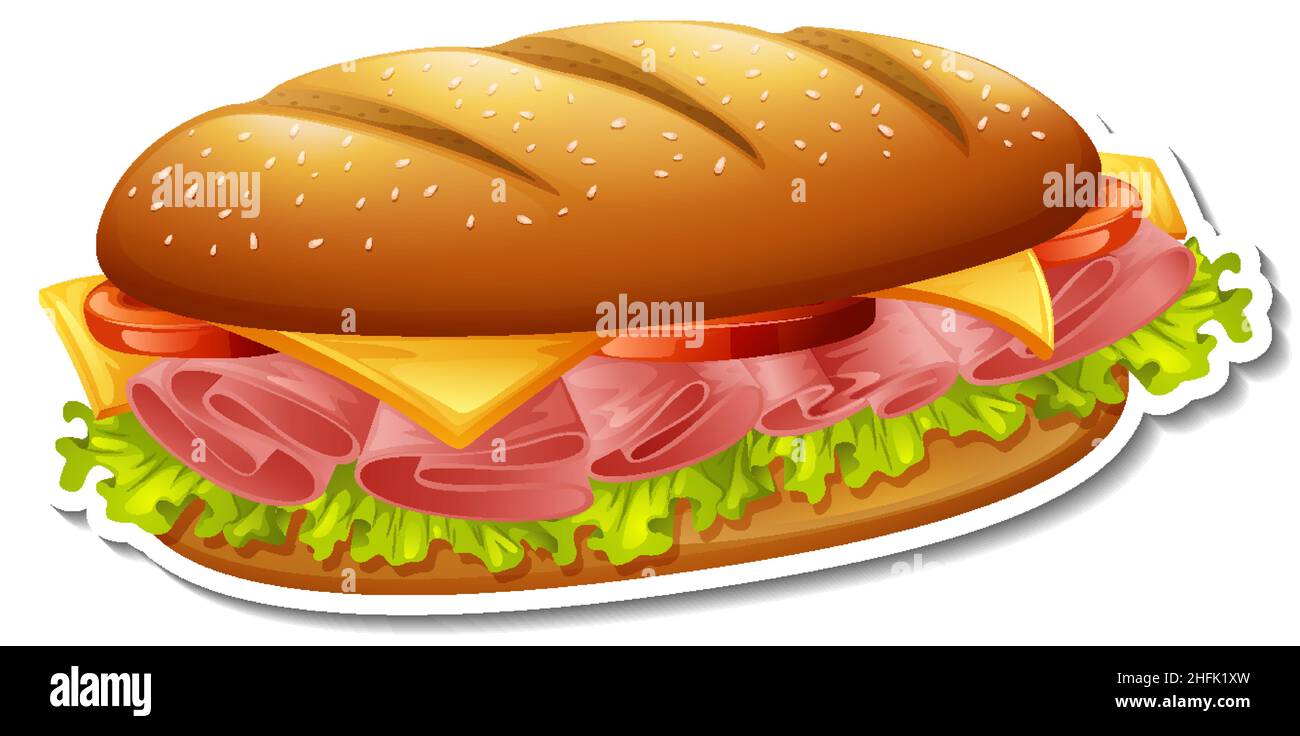 Sandwich ham and cheese on white background illustration Stock Vector