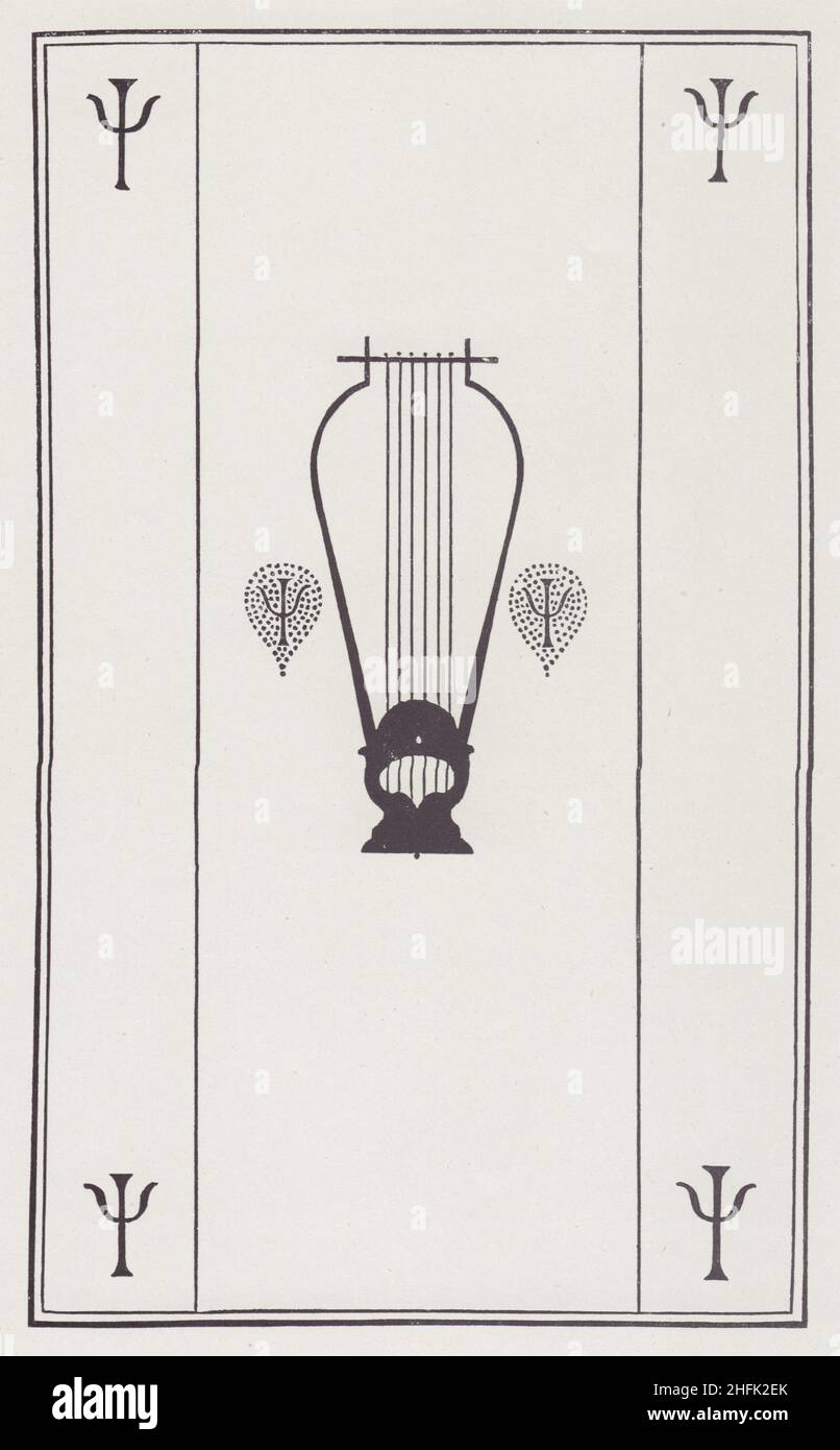 Cover Design to Sappho, 1895. Lyre motif, illustration for &quot;Sappho: Memoir, Text, Selected Renderings and a Literal Translation&quot;, by Henry Thornton Wharton, on the work of the Greek lyric poet. Her poems were written to be sung while accompanied by music. From &quot;The Best of Beardsley&quot; edited by R. A. Walker, [The Bodley Head, London, 1948] Stock Photo