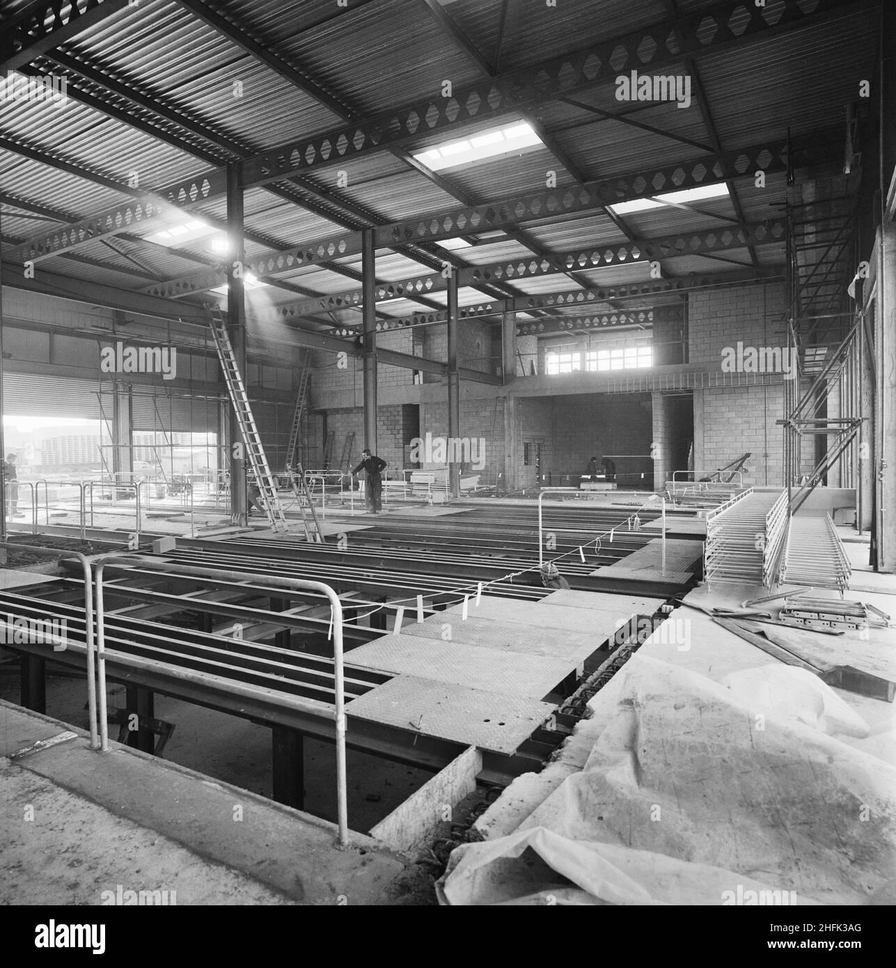Courage Brewery, Imperial Way, Worton Grange, Reading, 20/11/1979. The interior of the loading bay at the Courage Brewery with much of the false flooring yet to be installed and the basement level exposed. Stock Photo