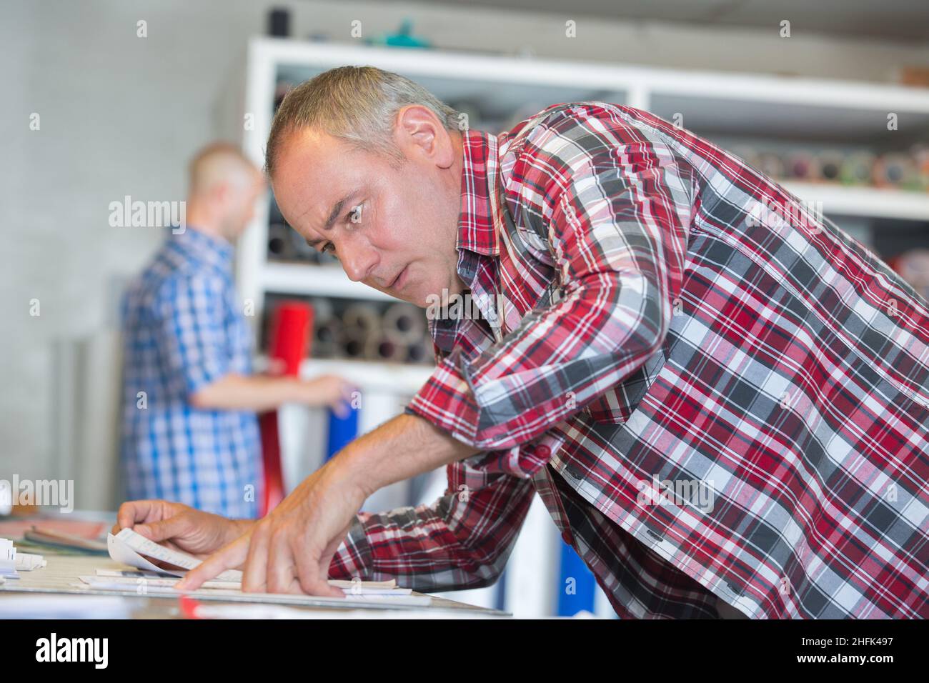 profession al work before blueprint approval for construction business Stock Photo