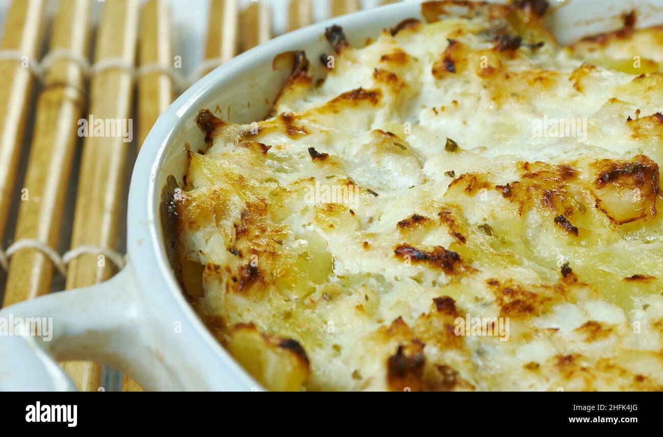 French Roasted Garlic and Caramelized Onion Potato Galette Stock Photo