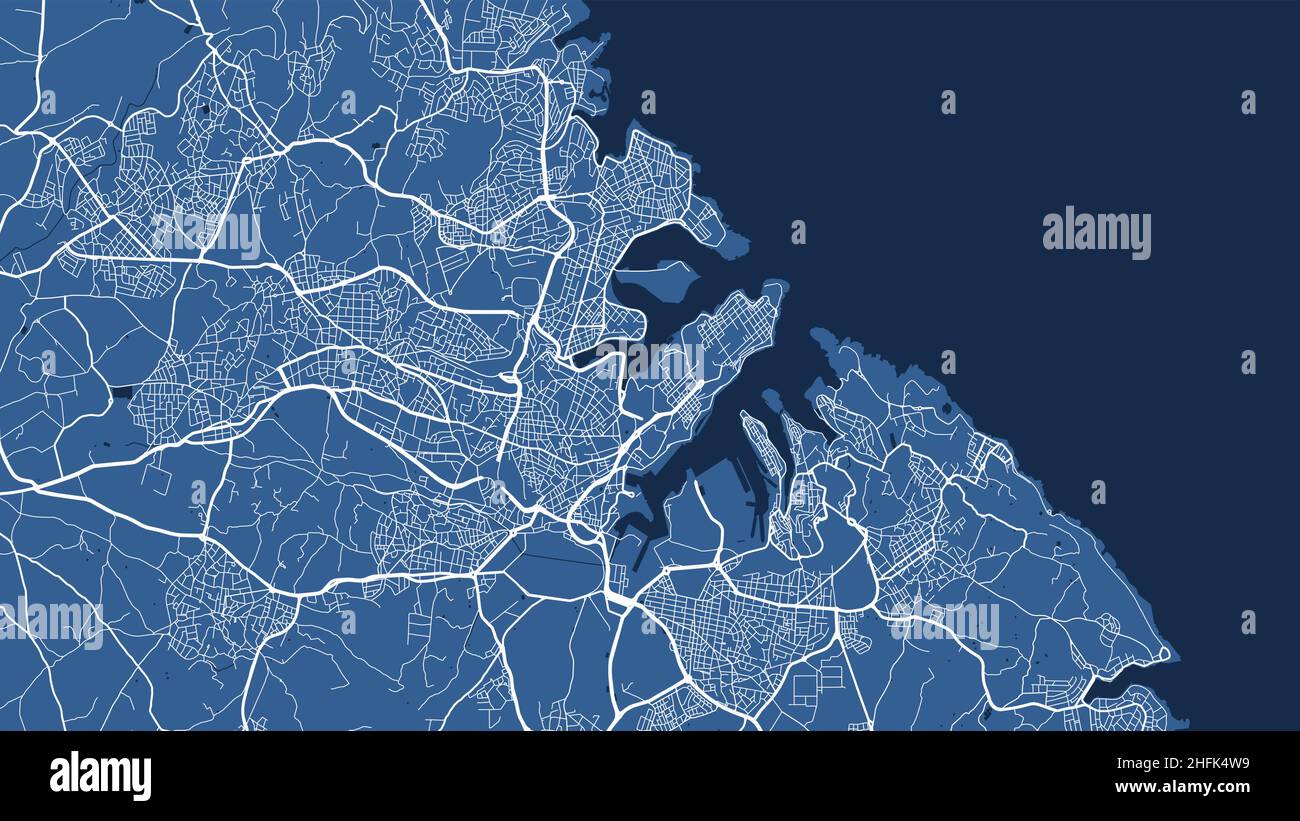 Blue Malta country islands, Valletta City area vector background map, streets and water cartography illustration. Widescreen proportion, digital flat Stock Vector