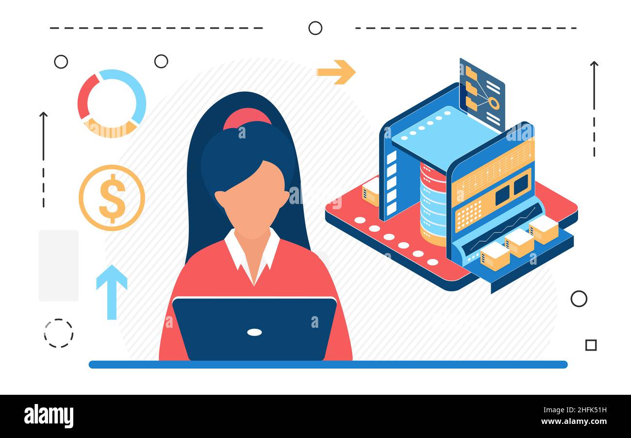 Isometric vector illustration of cartoon female miner working on laptop  while creating bitcoins for crypto currency concept design Stock Vector  Image & Art - Alamy