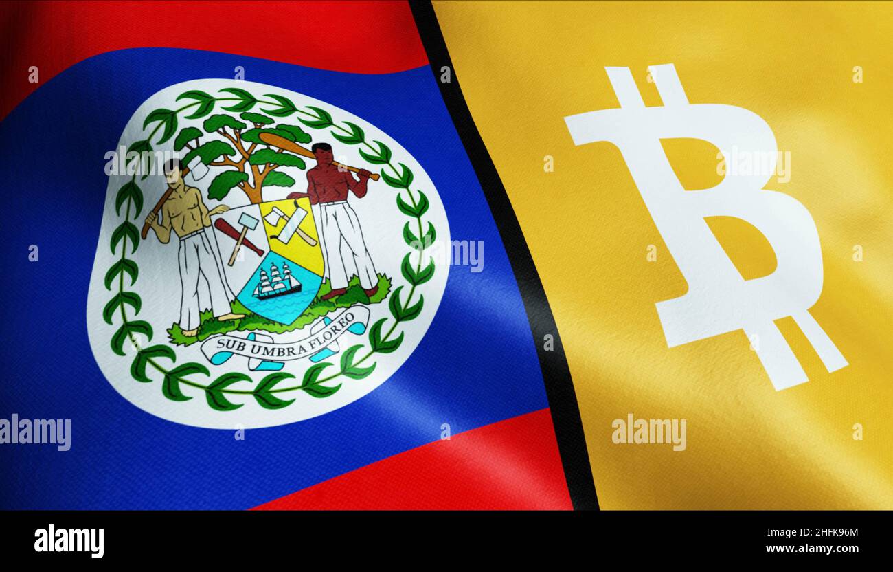 3D Illustration of waving Bitcoin and Belize flag Stock Photo - Alamy