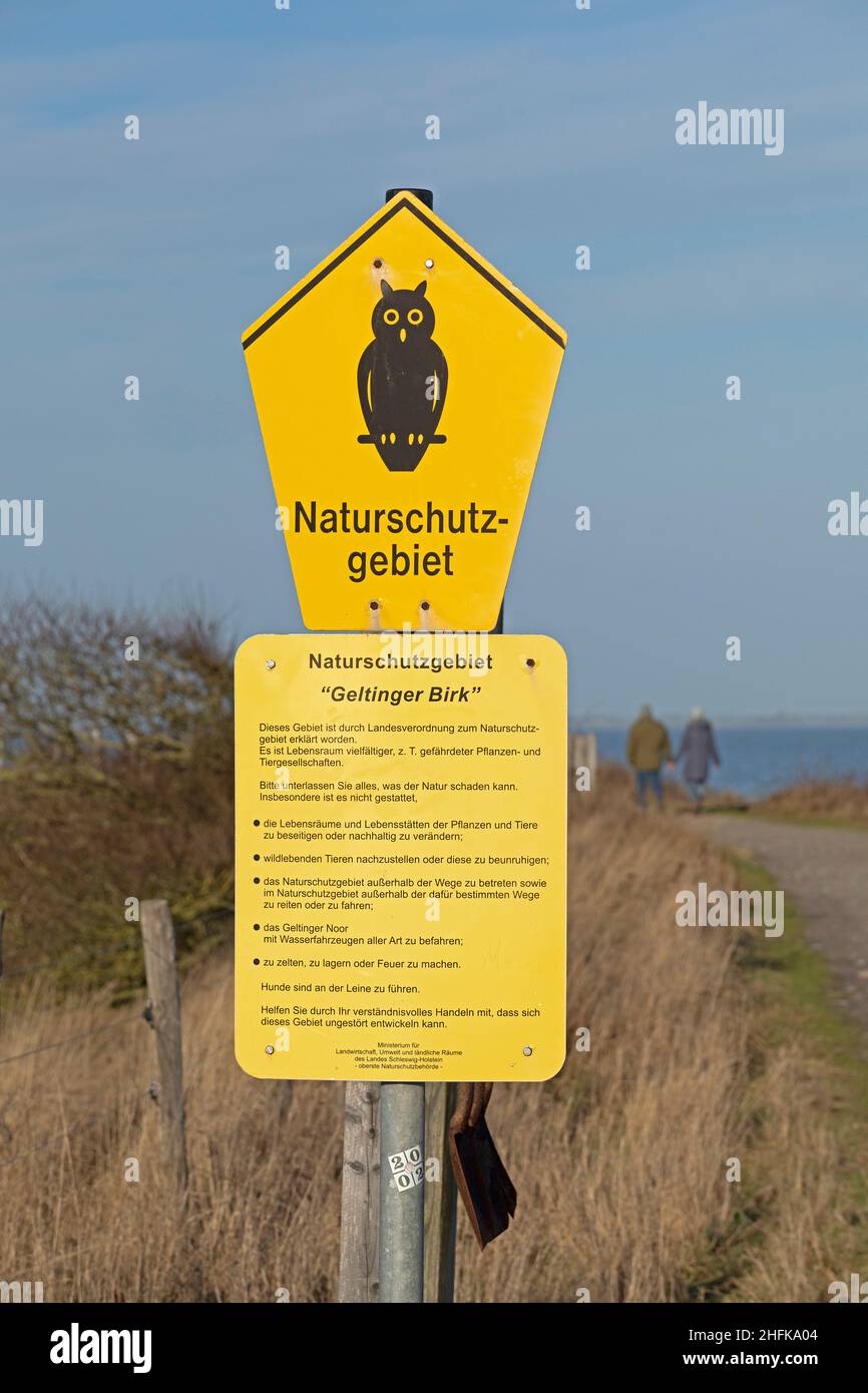 Information sign, Nature reserve Geltinger Birk, Falshöft, Schleswig-Holstein, Germany Stock Photo