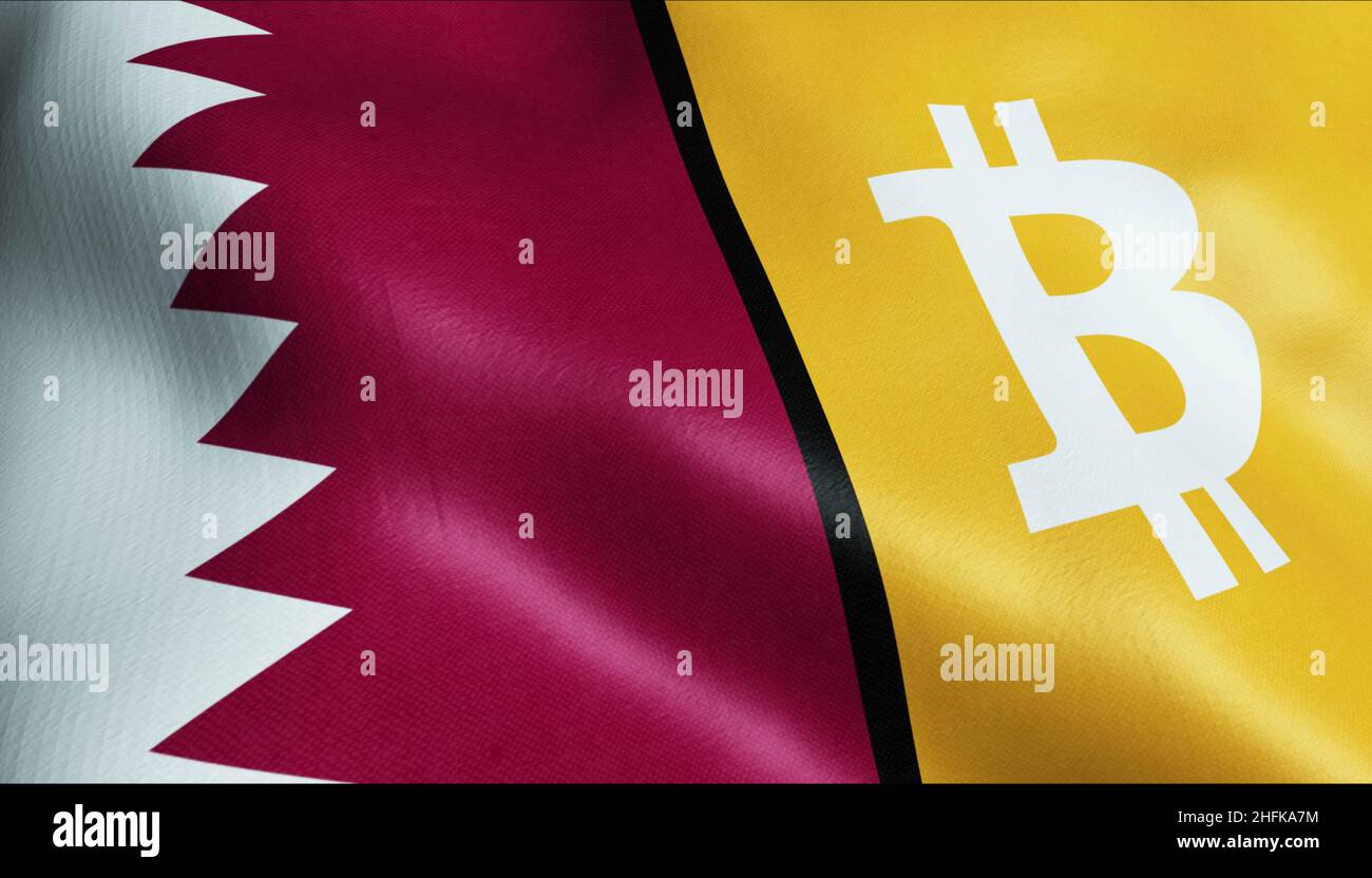 3D Illustration of waving Bitcoin and Qatar flag Stock Photo - Alamy