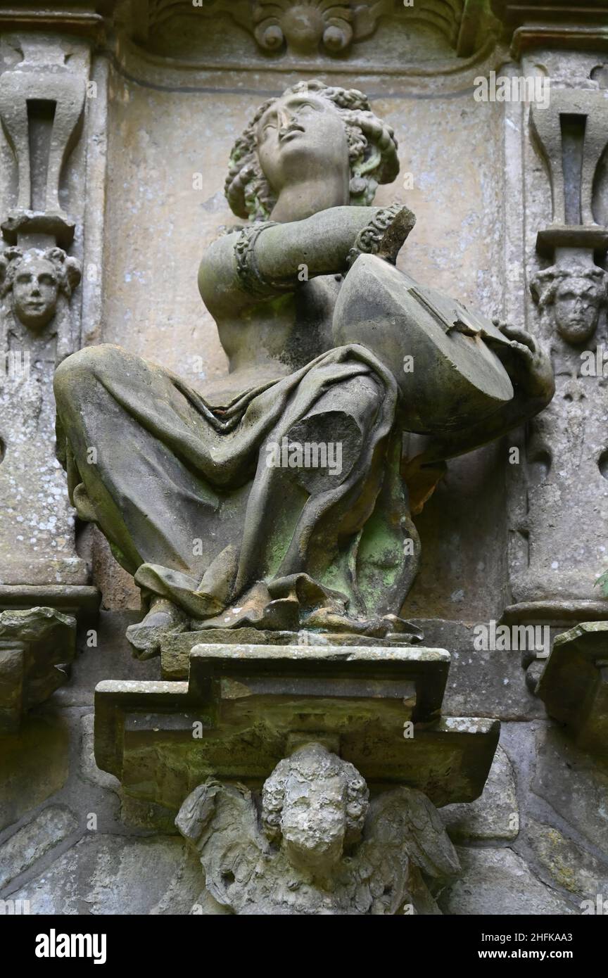 Early Baroque statue on a portal of the 'Baum' hunting lodge in the Schaumburg Forest Stock Photo