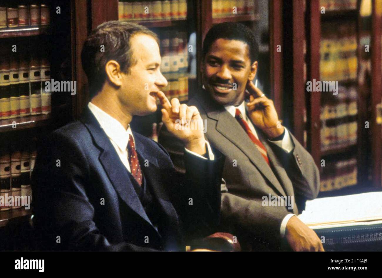PHILADELPHIA 1993 TruStar Pictures fim with Tom Hanks at left and Denzel Washington Stock Photo