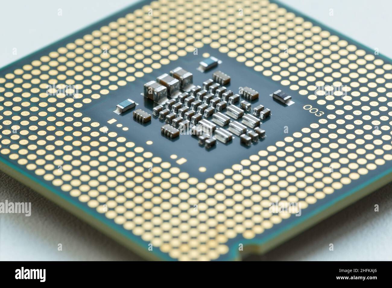 The reverse side of the processor with smd components. Macro photography Stock Photo