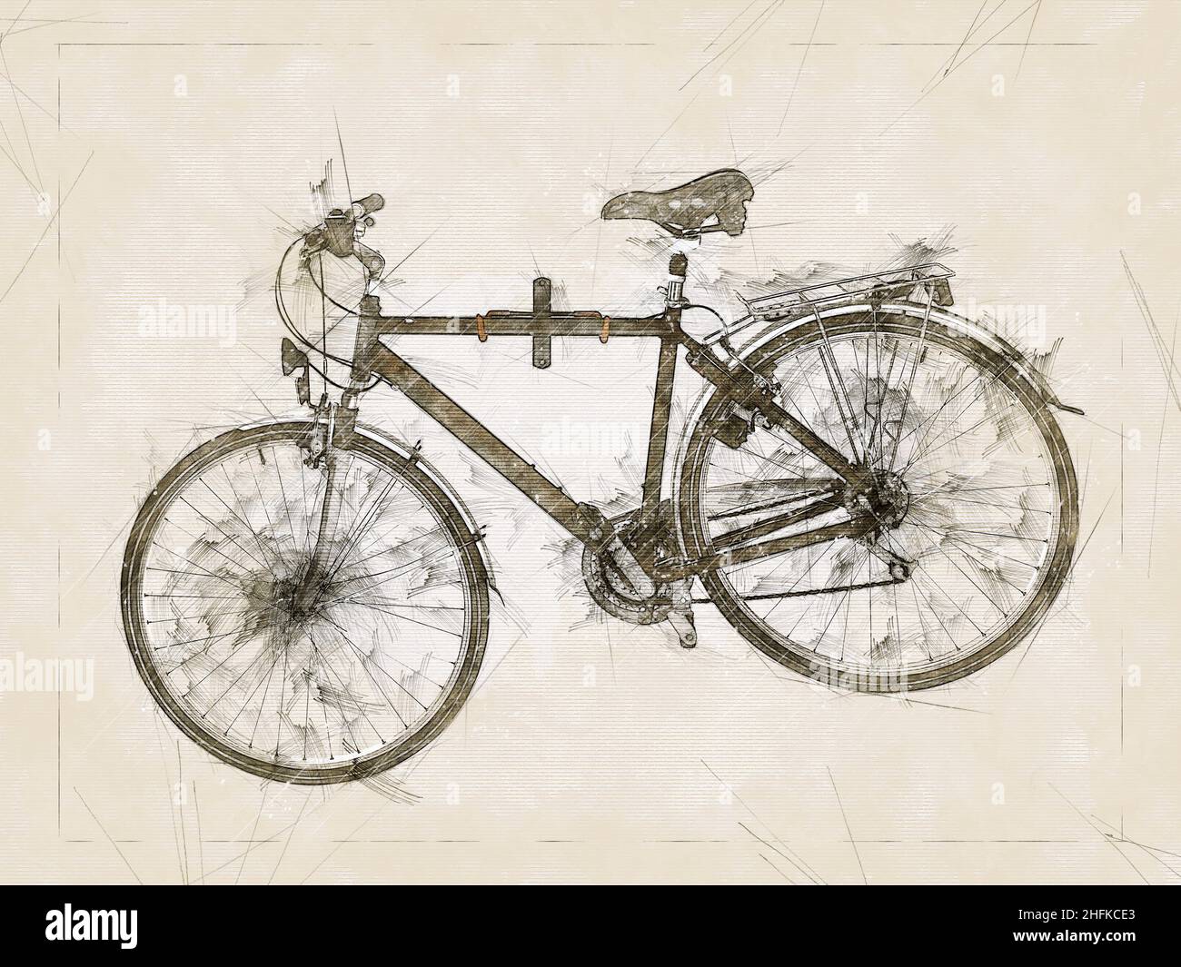 illustration Sketch, of a Side view of a Hanging road bike Stock Photo