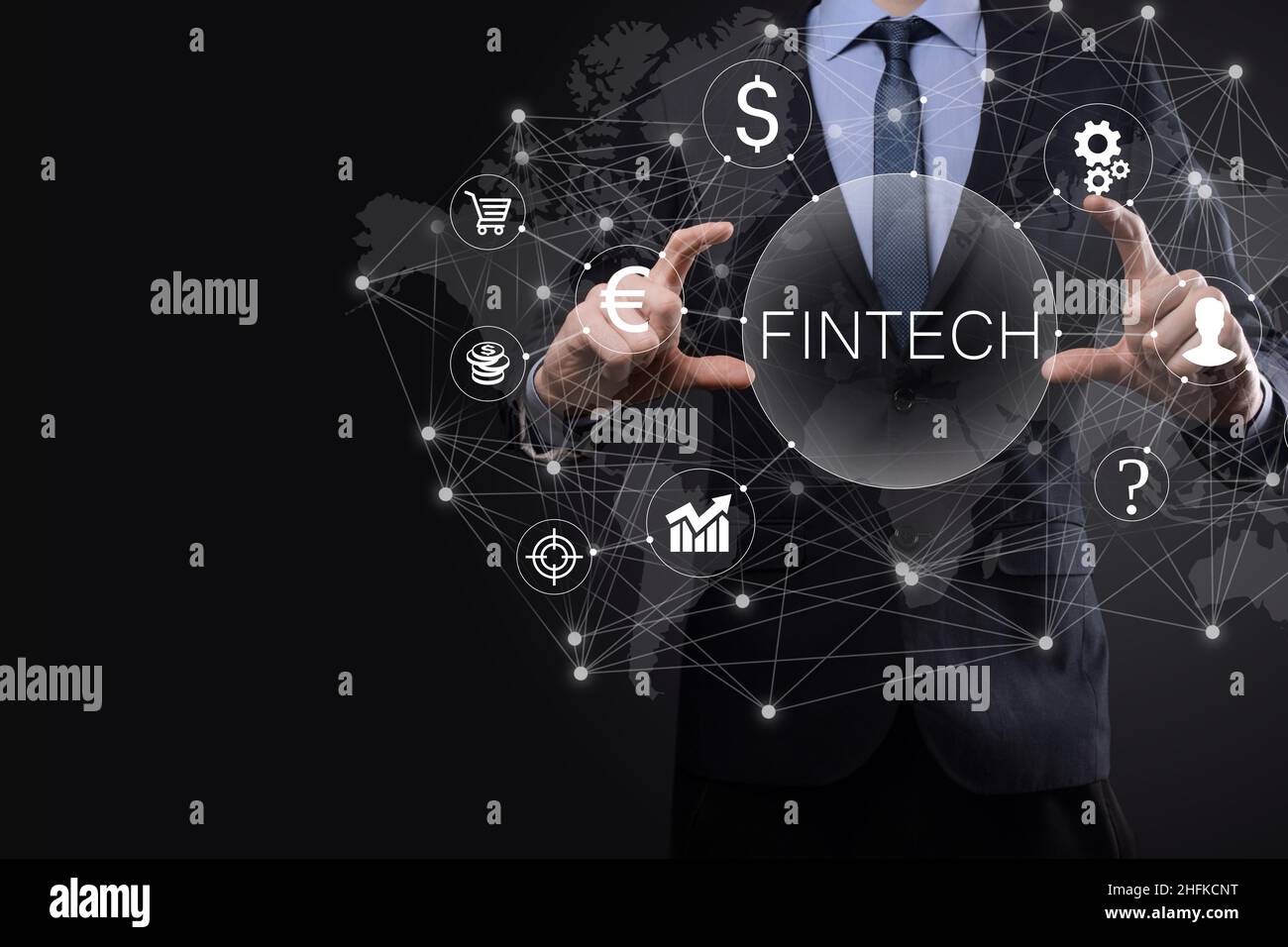 Businessman hold Fintech -financial technology concept.Business ...