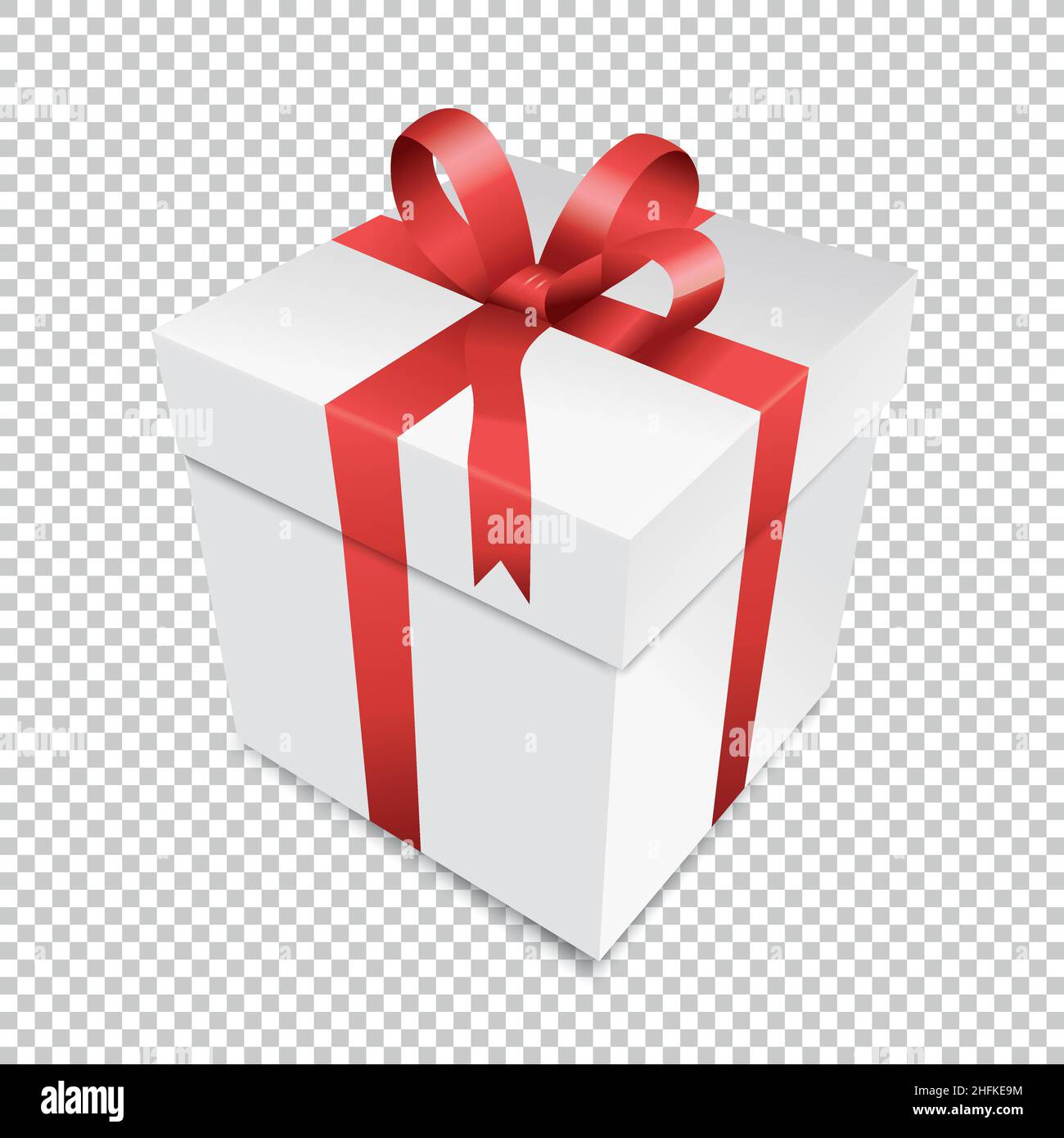 Gift box with red open ribbon on checked transparent background. Vector illustration. Eps 10