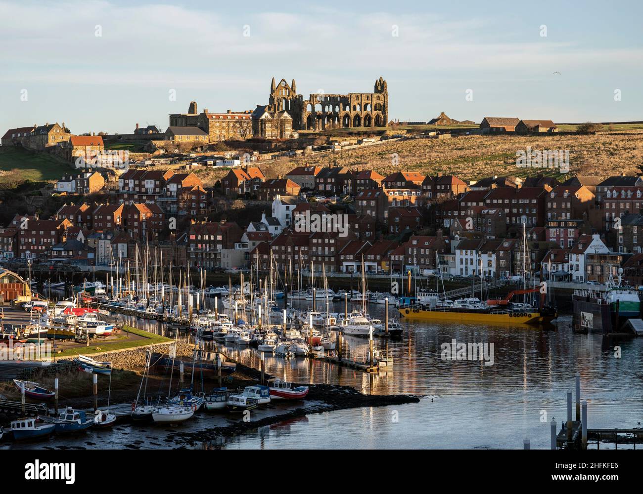 Whitby Sun Whitby Abbey at sun rises in Whitby,Yorkshire. Picture date: Monday ...