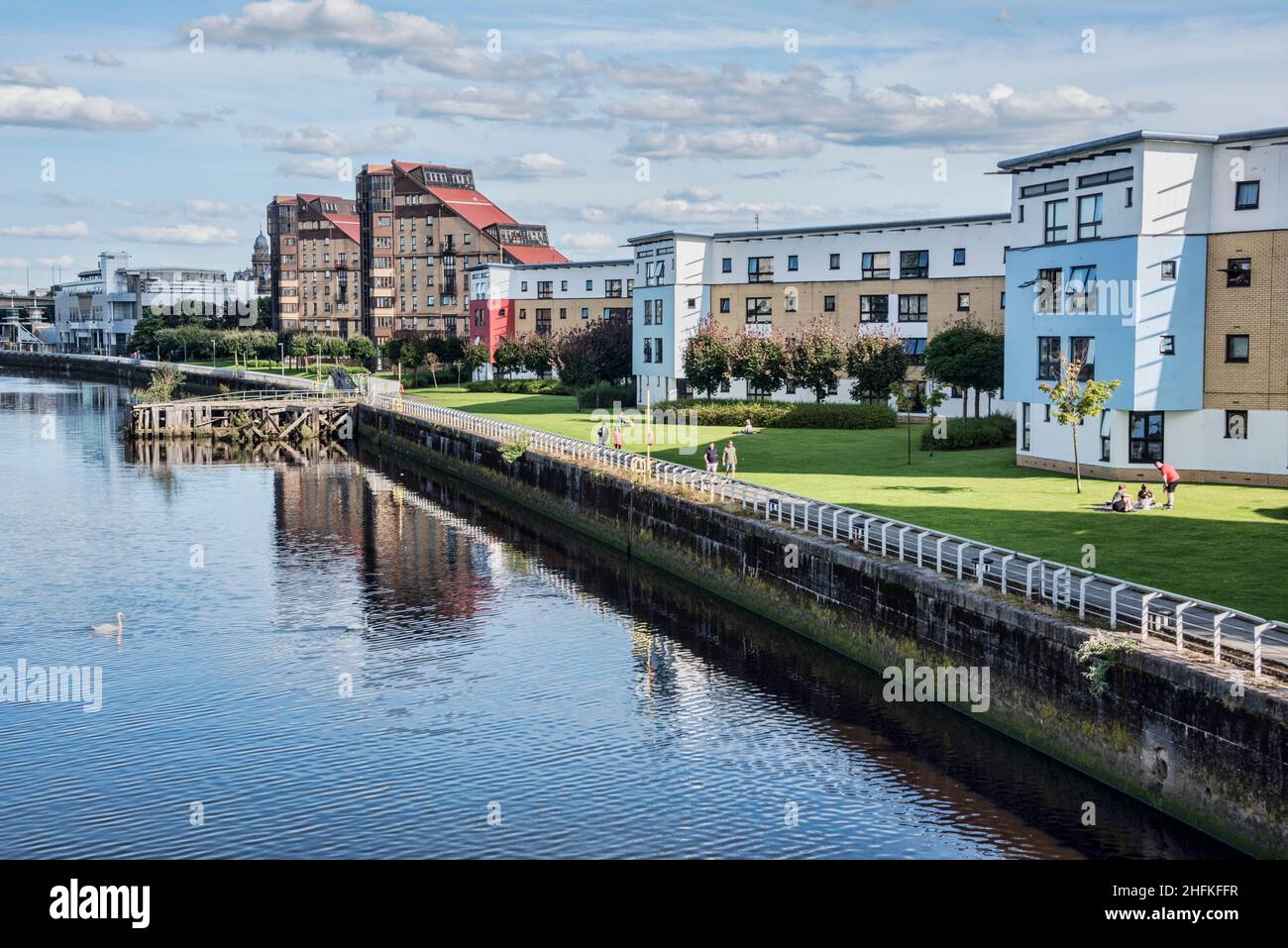 Riverside apartments on south bank of River Clyde Glasgow Scotland