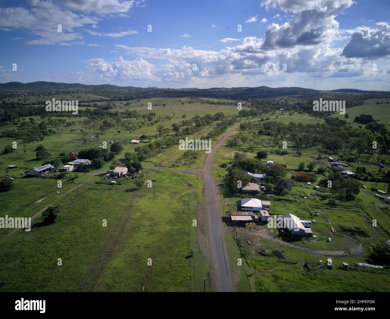 Aerial of the former railway village of Didcot near Biggenden