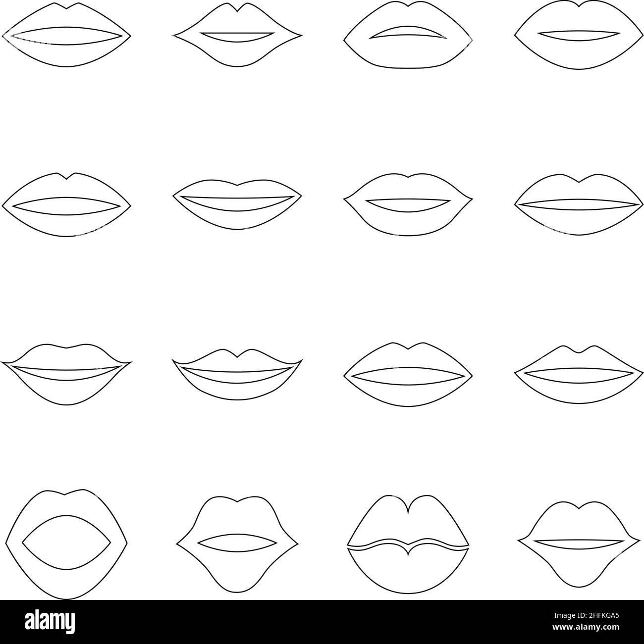 Set of contours of lips, vector illustration Stock Vector