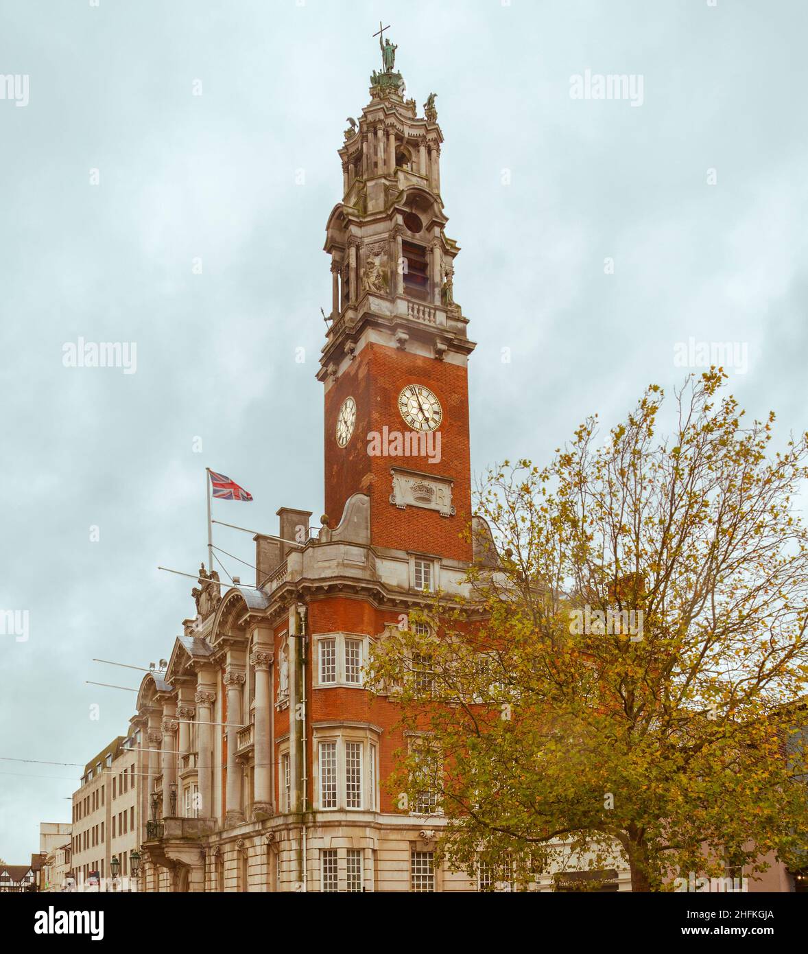 Colchester town hall stands in Colchester High street. It is a Grade 1 listed building and is the headquarters of Colchester Borough Council. Stock Photo