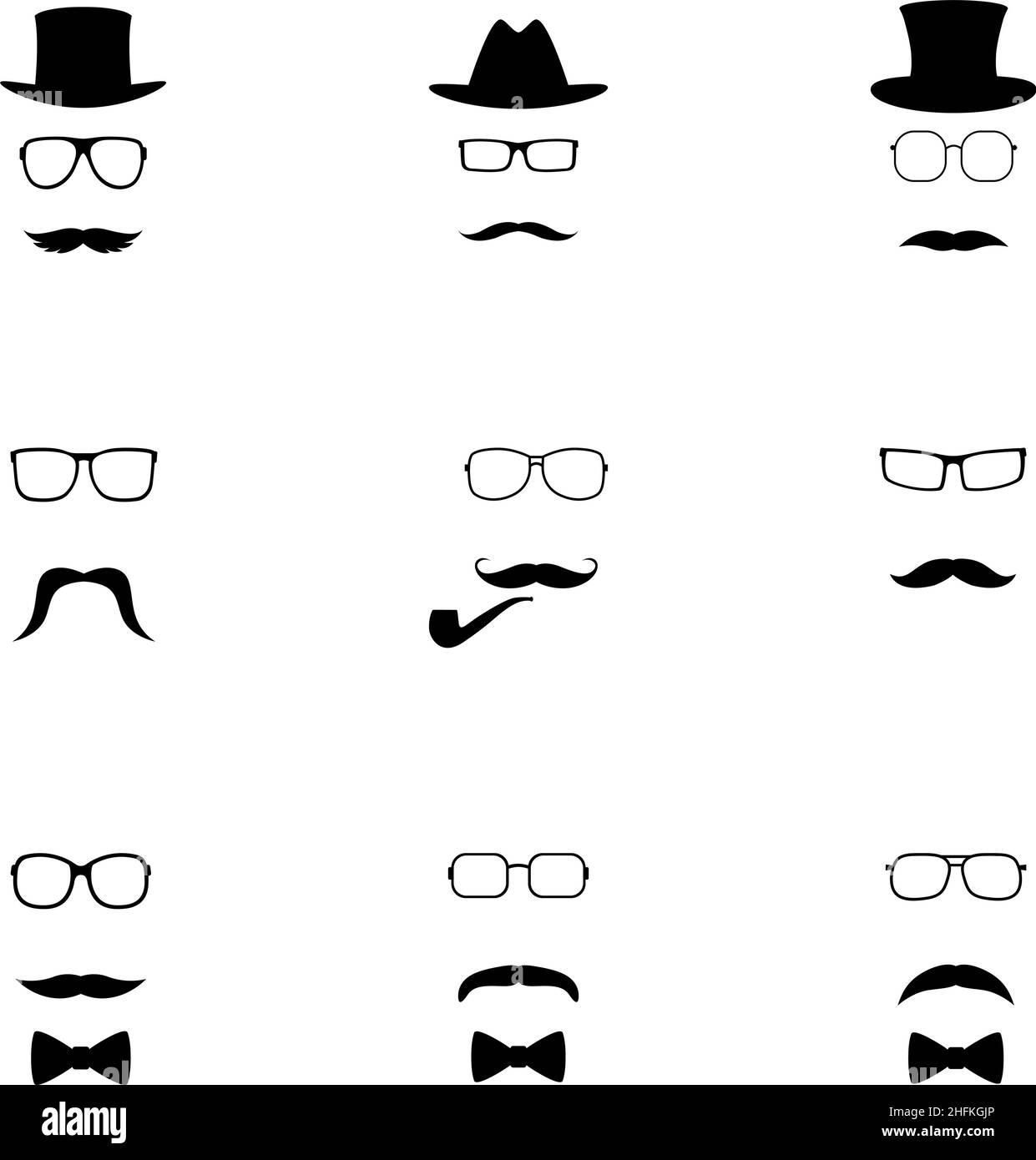 Set of black hipster icons, vector illustration Stock Vector