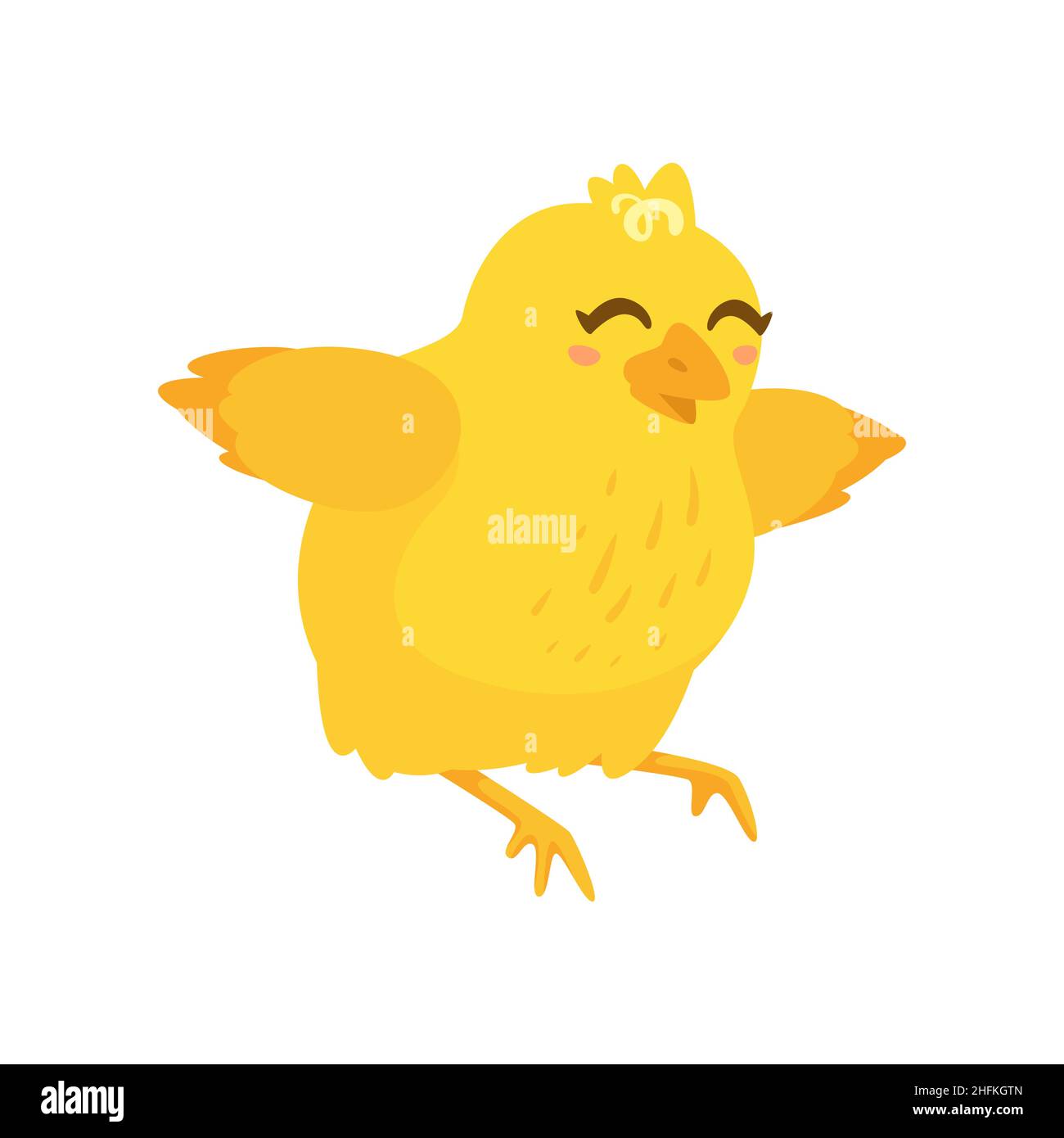 happy yellow chick flying above the ground Stock Vector