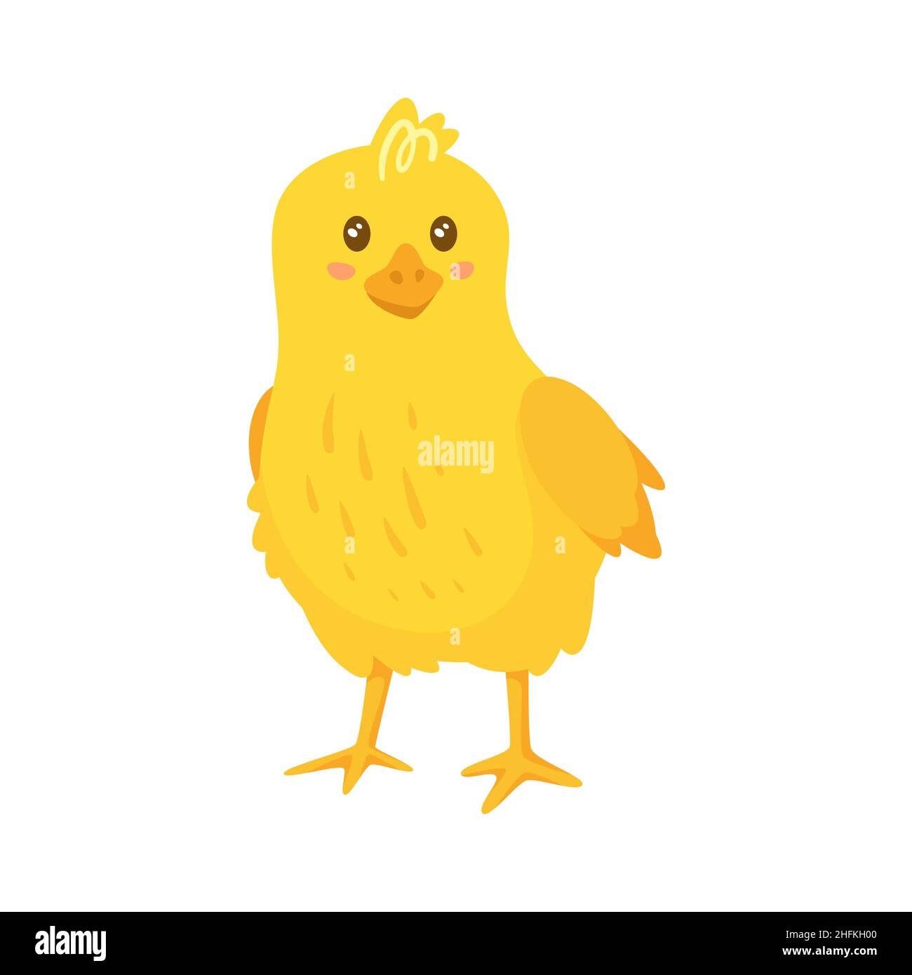 Cute happy yellow chick. Side view. Vector Stock Vector