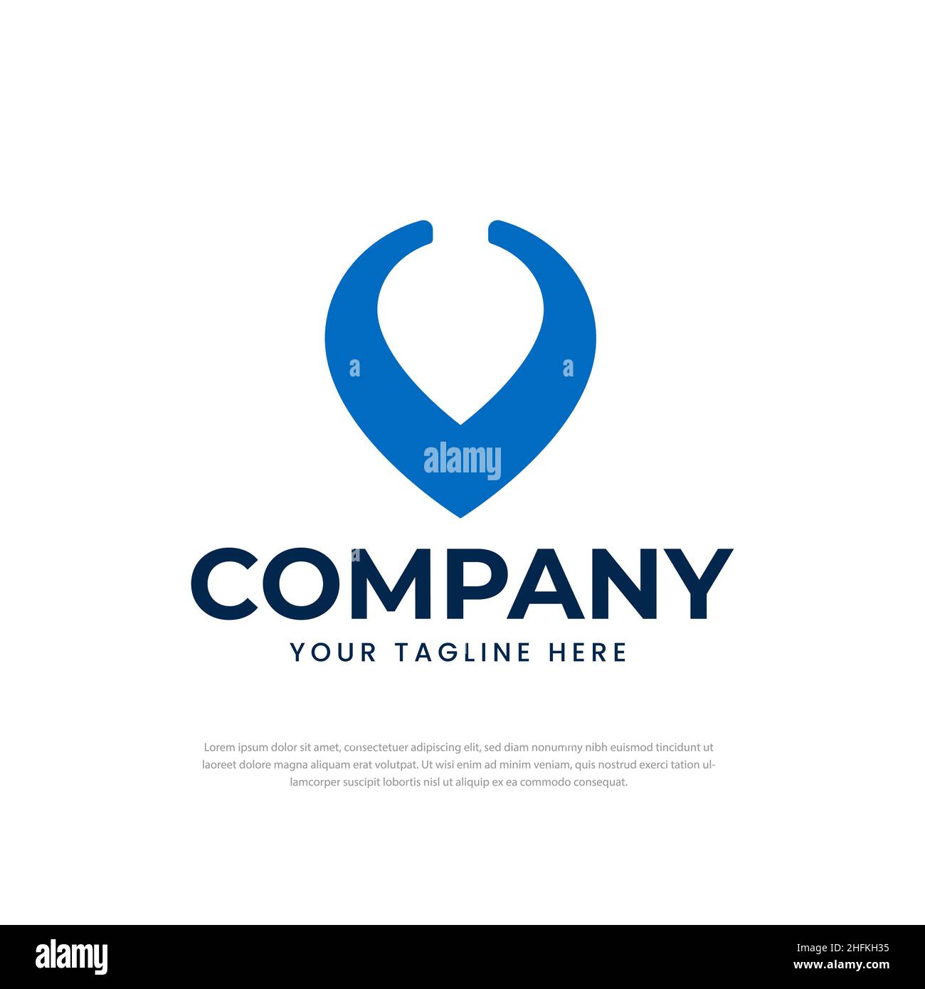 Blue pin logo simple template design, symbol, icon, design vector Stock Vector