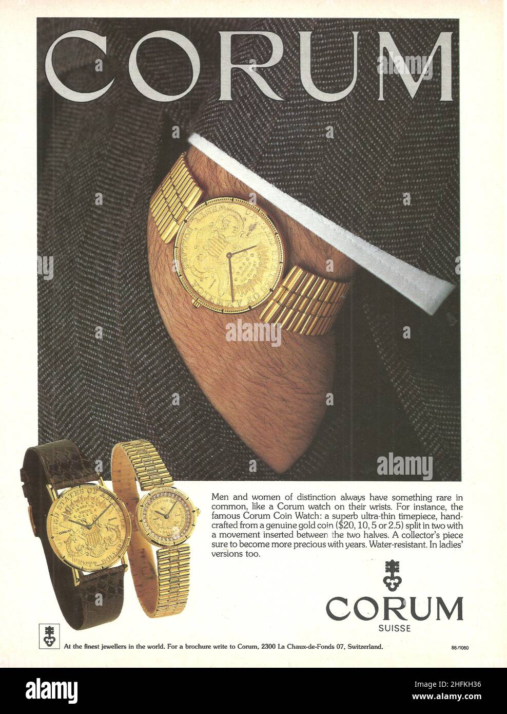 CORUM watch vintage paper advertisement advert 1980s 80s Stock Photo