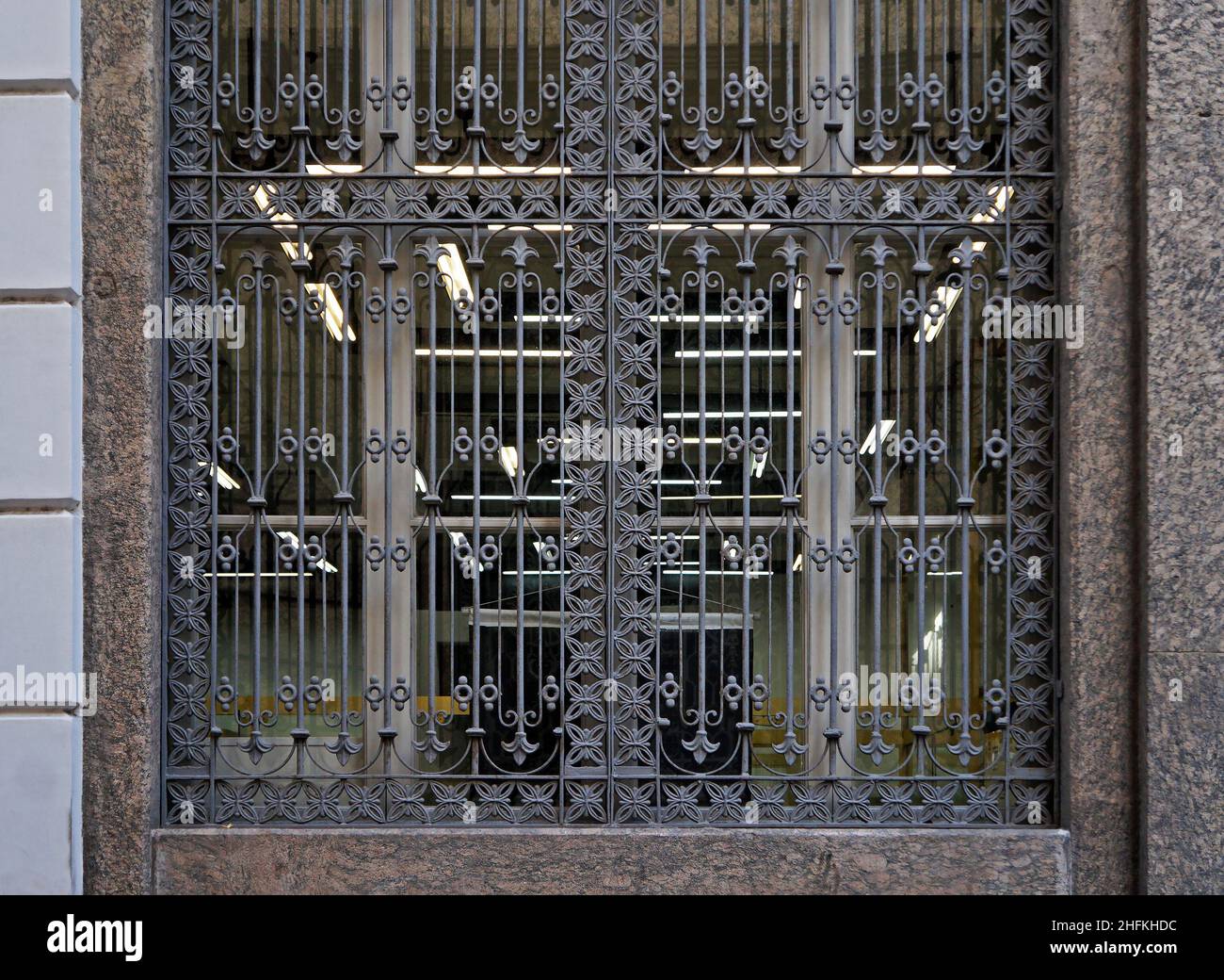 Ancient window with grid, Downtown Rio Stock Photo