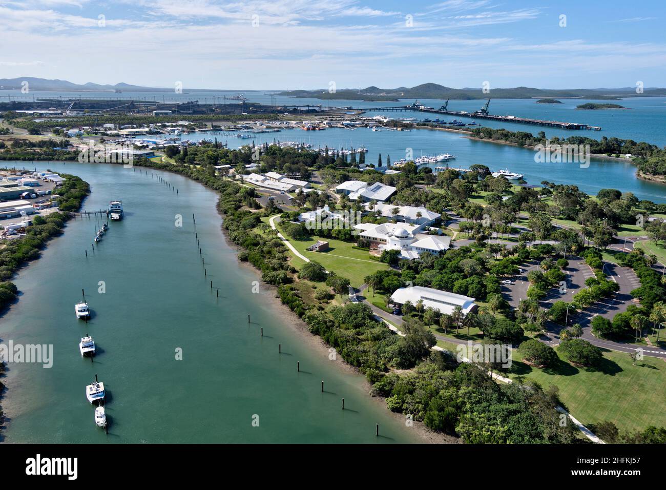 Aerial of the Central Queensland University complex at the marina