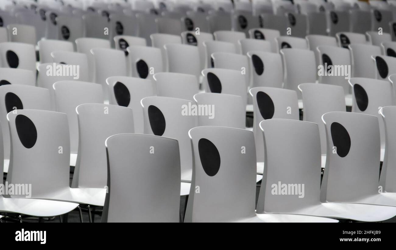 conference empty chairs background congress social distancing seats with no people horizontal Stock Photo