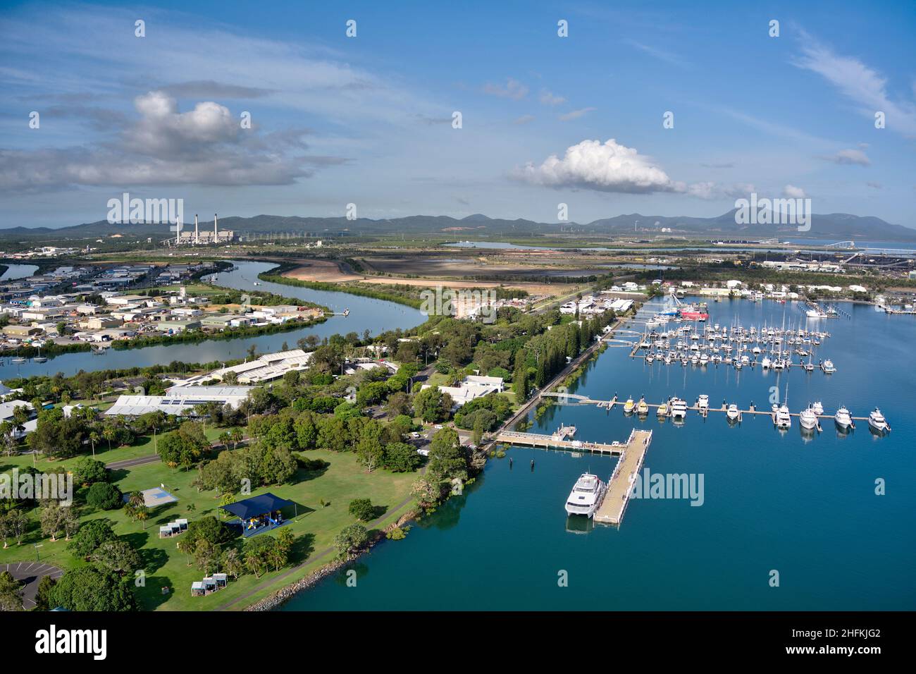 Aerial of the marina and Central Queensland University Gladstone