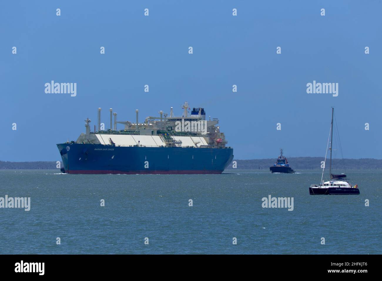Liquefied natural gas (LNG) bulk carrier vessel ship Maran Gas Chios arriving at Gladstone Queensland Australia Stock Photo
