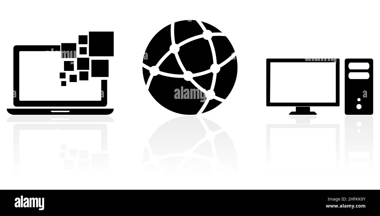 Web and internet concept vector icon set, notebook, computer and social ...