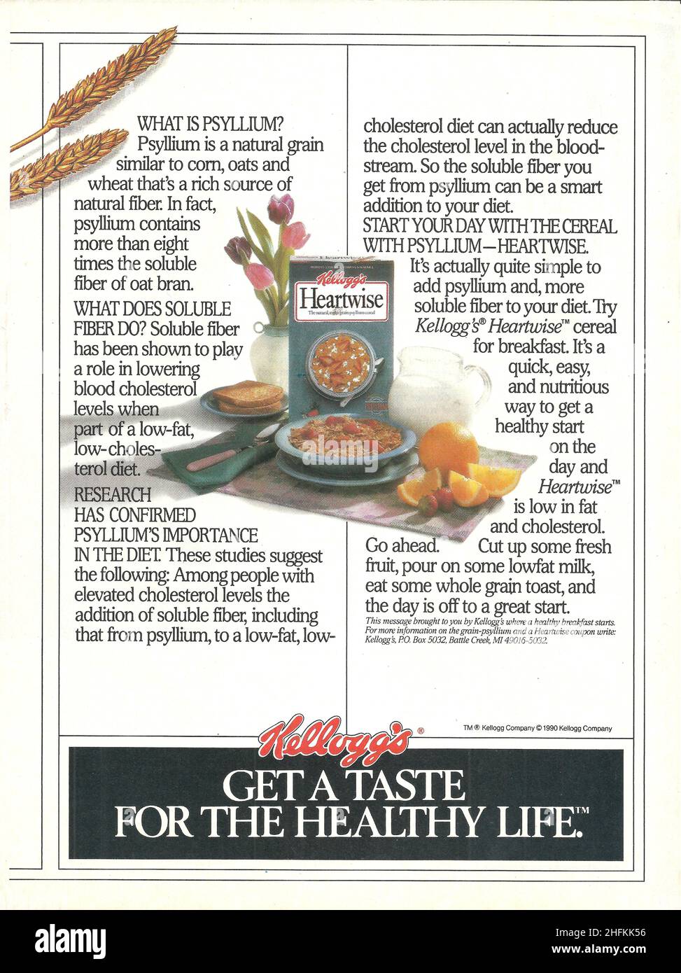 Kellogg's Heartwise flakes vintage paper advertisement 1980s 80s Stock Photo