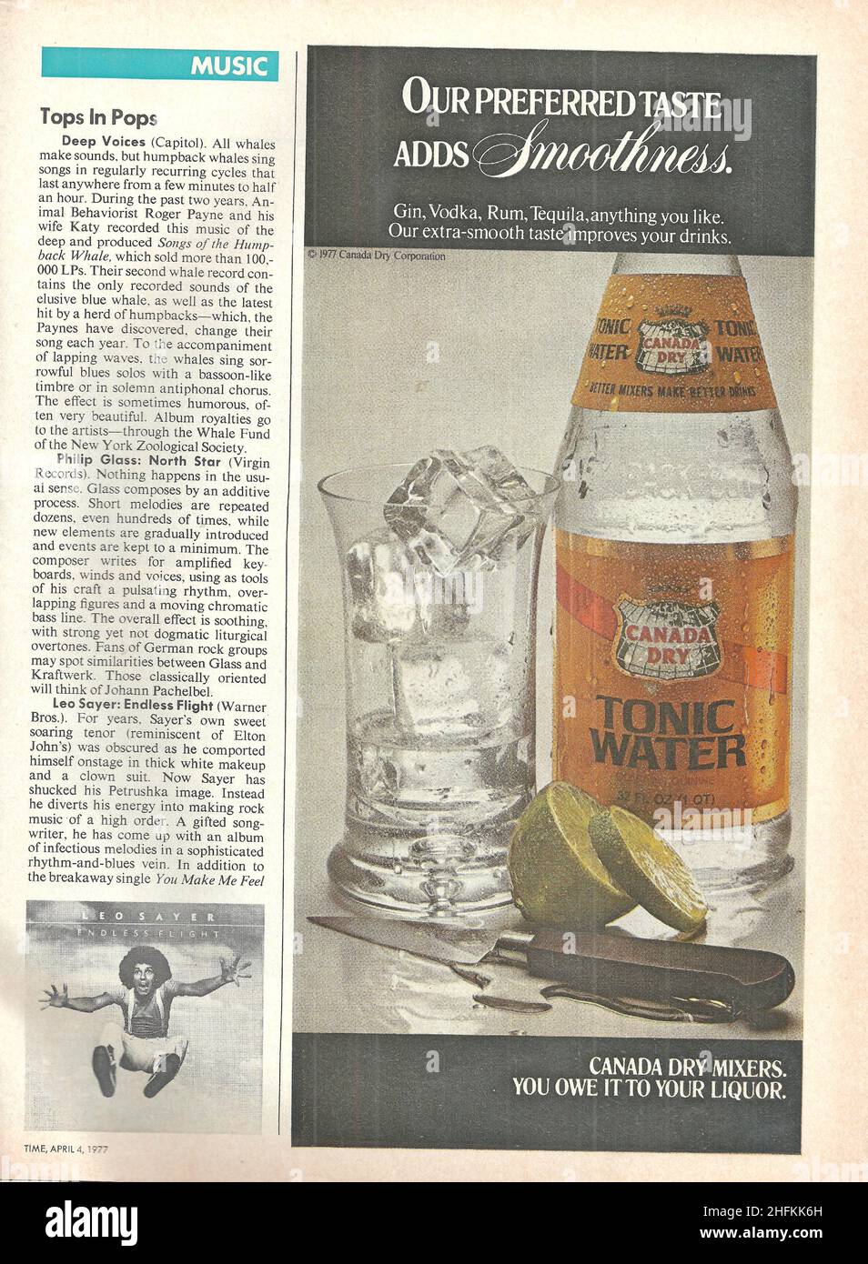 Tonic water Canada Dry vintage paper advert 1980 80s Stock Photo