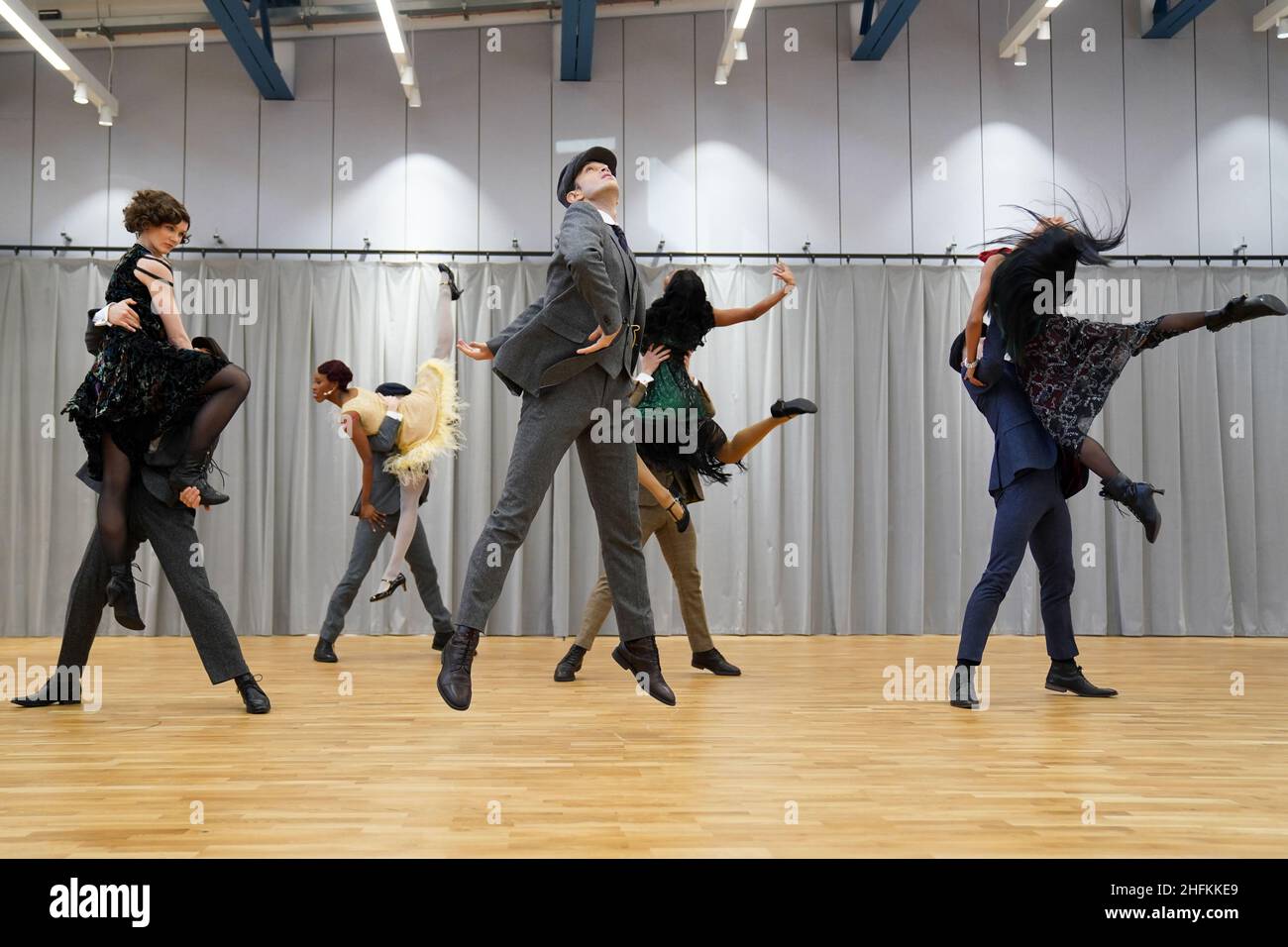 Members of the cast perform during the press launch of the Rambert Dance production of Peaky Blinders: The Redemption of Thomas Shelby at the Dance Hub Birmingham. Picture date: Monday January 17, 2022. Stock Photo